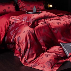 Elegant design full size jacquard adult pillowcases luxury red 100s cotton sateen comforter cover bedding set supplier