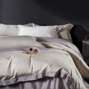 Silky four piece bed set home textile 100s lyocell suvet cover purple bed sheets queen king jacquard bedding set