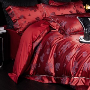 Elegant design full size jacquard adult pillowcases luxury red 100s cotton sateen comforter cover bedding set supplier