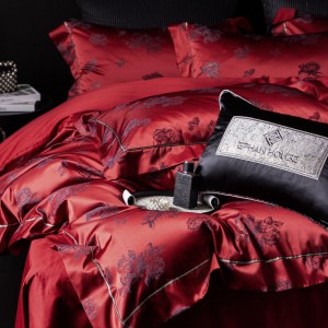 Elegant design full size jacquard adult pillowcases luxury red 100s cotton sateen comforter cover bedding set supplier