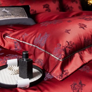 Elegant design full size jacquard adult pillowcases luxury red 100s cotton sateen comforter cover bedding set supplier