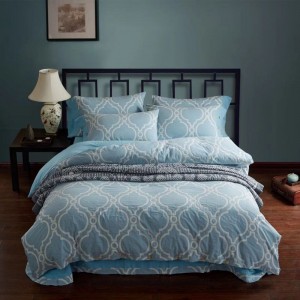 Yarn-dyed jacquard duvet cover set queen king size bed set blue 100 cotton bedding set