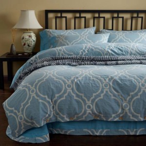 Yarn-dyed jacquard duvet cover set queen king size bed set blue 100 cotton bedding set