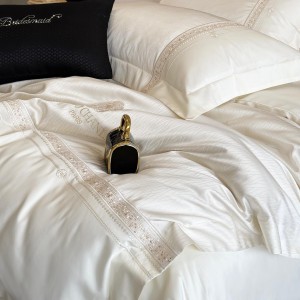 High-End white patchwork comforter set 500TC Australia cotton bedsheets queen king size embroidery coverlets with 2 soft pillowslips bedding set supplier