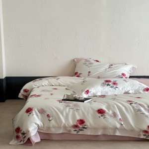 Lyocell digital printing 60s duvet cover pink flat sheet custom bed sheets bedding set