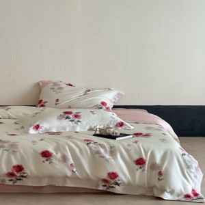 Lyocell digital printing 60s duvet cover pink flat sheet custom bed sheets bedding set