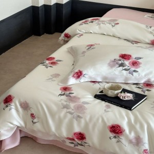 Lyocell digital printing 60s duvet cover pink flat sheet custom bed sheets bedding set