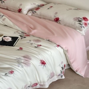 Lyocell digital printing 60s duvet cover pink flat sheet custom bed sheets bedding set