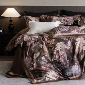 High grade 4 pieces brown digital printing 100% cotton bedding set duvet cover manuufacturer
