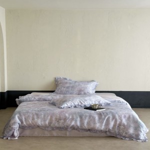 Purple lyocell digital printing duvet cover bed sheets pillowcases 60s bedding set