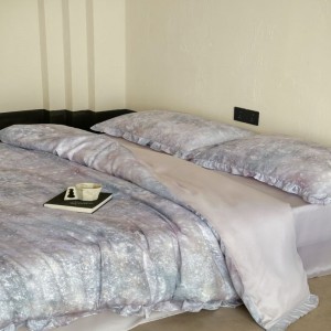 Purple lyocell digital printing duvet cover bed sheets pillowcases 60s bedding set