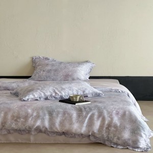 Purple lyocell digital printing duvet cover bed sheets pillowcases 60s bedding set