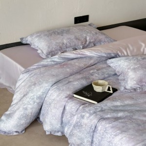 Purple lyocell digital printing duvet cover bed sheets pillowcases 60s bedding set