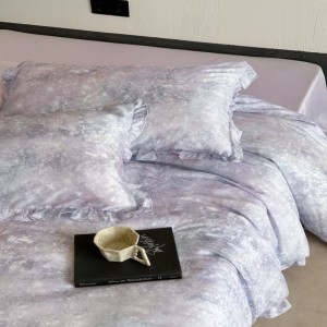 Purple lyocell digital printing duvet cover bed sheets pillowcases 60s bedding set