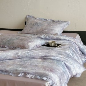 Purple lyocell digital printing duvet cover bed sheets pillowcases 60s bedding set