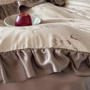 High-quality satin lyocell bed sheets exquisite single size printing quilt cover lace brown home textile bedding set manufacture