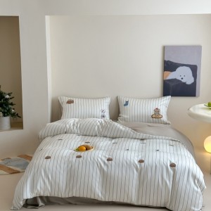 Cute high-end cotton 4-pieces comforter cover 2m/2.2m bed flat sheets soft pillowcase cotton kids’ embroidery bedding set manufacture