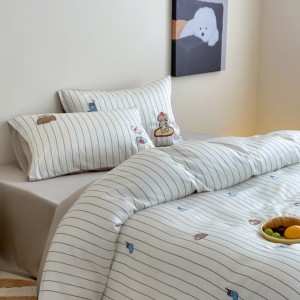 Cute high-end cotton 4-pieces comforter cover 2m/2.2m bed flat sheets soft pillowcase cotton kids’ embroidery bedding set manufacture