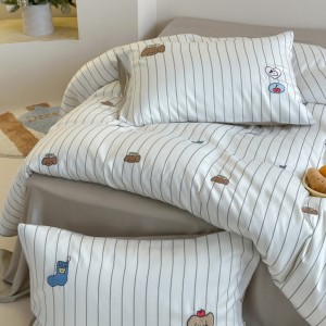 Cute high-end cotton 4-pieces comforter cover 2m/2.2m bed flat sheets soft pillowcase cotton kids’ embroidery bedding set manufacture