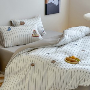 Cute high-end cotton 4-pieces comforter cover 2m/2.2m bed flat sheets soft pillowcase cotton kids’ embroidery bedding set manufacture