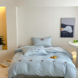Cute high-end cotton 4-pieces comforter cover 2m/2.2m bed flat sheets soft pillowcase cotton kids’ embroidery bedding set manufacture