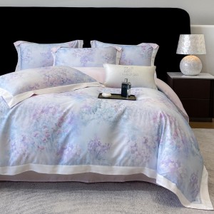 Elegant design blue full size digital printing adult pillowcases luxury 100% lyocell comforter cover bedding set supplier