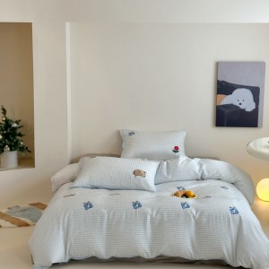Cute high-end cotton 4-pieces comforter cover 2m/2.2m bed flat sheets soft pillowcase cotton kids’ embroidery bedding set manufacture