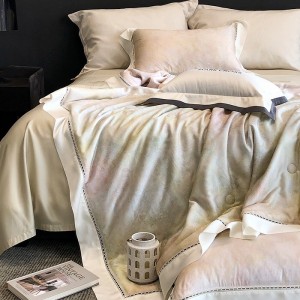 Pastoral style printing home textile lyocell bed linen pink duvet quilt comforter cover bedding set wholesaler