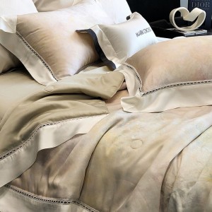 Pastoral style printing home textile lyocell bed linen pink duvet quilt comforter cover bedding set wholesaler