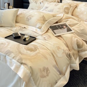 Pastoral style digital printing home textile 100s cotton bed linen beige duvet quilt comforter cover bedding set wholesaler