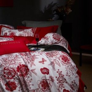Hot-selling 4-pieces textile floral printing 2m/2.2m bedsheet flat sheets 1.8m red quilt cover cotton bedding set manufacture