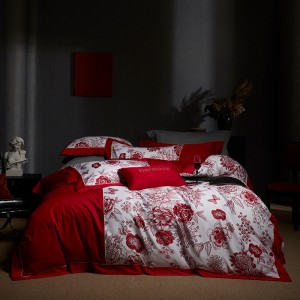 Hot-selling 4-pieces textile floral printing 2m/2.2m bedsheet flat sheets 1.8m red quilt cover cotton bedding set manufacture
