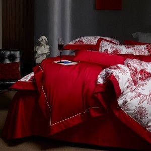 Hot-selling 4-pieces textile floral printing 2m/2.2m bedsheet flat sheets 1.8m red quilt cover cotton bedding set manufacture