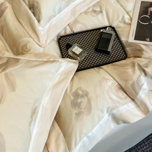 Pastoral style digital printing home textile 100s cotton bed linen beige duvet quilt comforter cover bedding set wholesaler