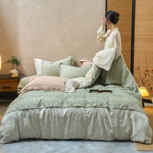 High-quality linen cotton white bed sheets exquisite single size jacquard quilt cover home textile bedding set manufacture