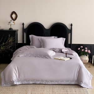 Elegant design full size solid color adult pillowcases purple plain color comforter cover bedding set supplier