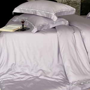 Elegant design full size solid color adult pillowcases purple plain color comforter cover bedding set supplier
