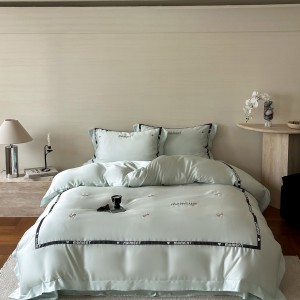 Embroidery comforter duvet cover green lyocell pillow shams double coverlets flat sheet 4PCS textile bedding set wholesaler