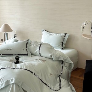 Embroidery comforter duvet cover green lyocell pillow shams double coverlets flat sheet 4PCS textile bedding set wholesaler