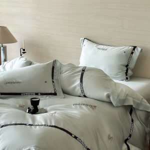 Embroidery comforter duvet cover green lyocell pillow shams double coverlets flat sheet 4PCS textile bedding set wholesaler