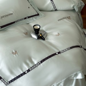 Embroidery comforter duvet cover green lyocell pillow shams double coverlets flat sheet 4PCS textile bedding set wholesaler