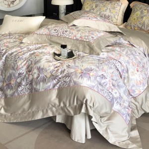 Elegant design full size digital printing adult pillowcases patchwork 100% cotton sateen comforter cover bedding set supplier