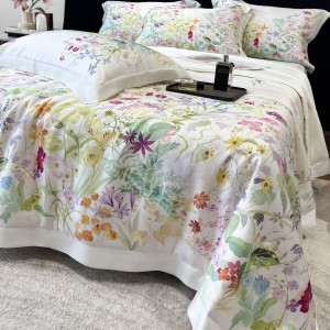 Hot selling sateen cotton 4-pieces textile ODM coverlets printing bedsheets simple style white bed linen bedding set wholesaler