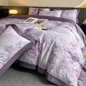 High quality purple 4 pieces home textiles 100% cotton digital printing bedding set supplier