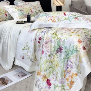 Hot selling sateen cotton 4-pieces textile ODM coverlets printing bedsheets simple style white bed linen bedding set wholesaler