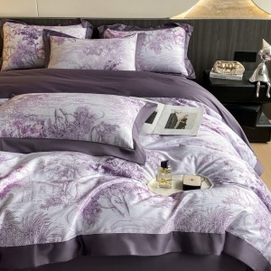 High quality purple 4 pieces home textiles 100% cotton digital printing bedding set supplier