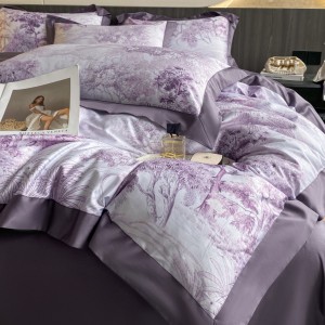 High quality purple 4 pieces home textiles 100% cotton digital printing bedding set supplier