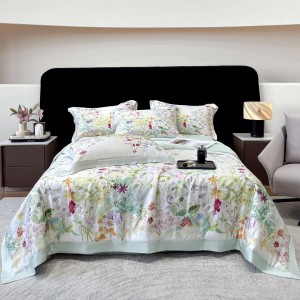 Hot selling sateen cotton 4-pieces textile ODM coverlets printing bedsheets simple style white bed linen bedding set wholesaler