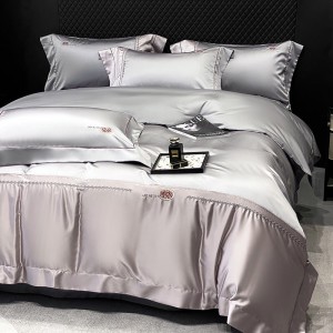 Modern style solid color home textile 100% cotton sliver bed linen duvet quilt comforter cover bedding set wholesaler