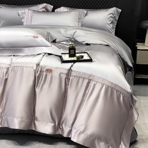 Modern style solid color home textile 100% cotton sliver bed linen duvet quilt comforter cover bedding set wholesaler